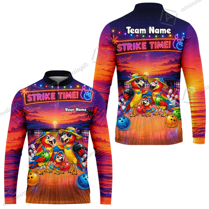 Custom Bowling Jersey Polo Shirt, Parrot Family, Custom Bowling Jersey Team Shirt For Players With Name and Team Name