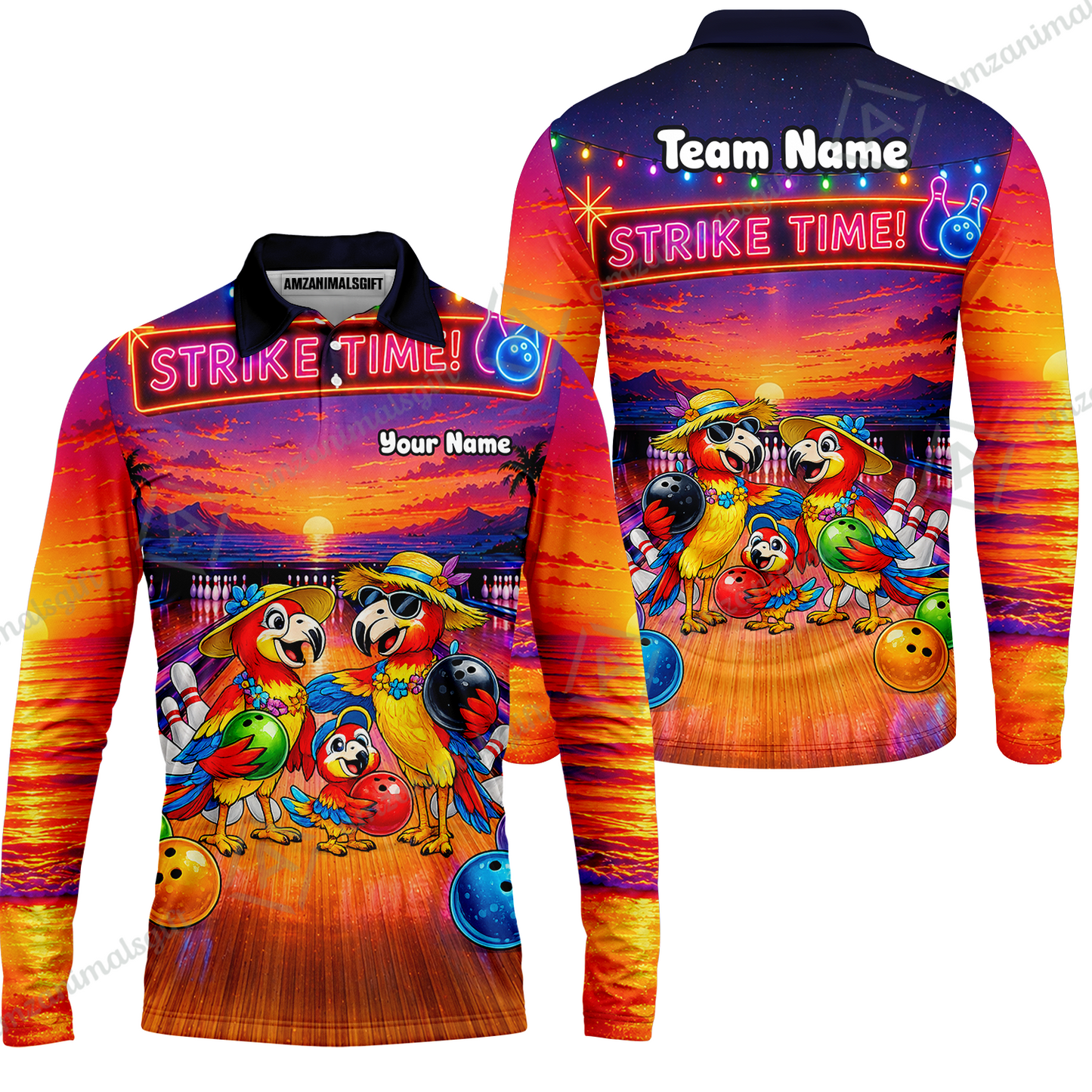 Custom Bowling Jersey Polo Shirt, Parrot Family, Custom Bowling Jersey Team Shirt For Players With Name and Team Name
