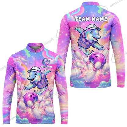 Custom Bowling Jersey Polo Shirt, Dolphin In Galaxy, Custom Bowling Jersey Team Shirt For Players With Name and Team Name