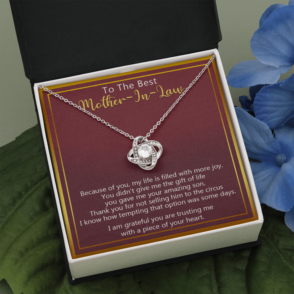 Love Knot Necklace For Mom From Son - I Am Grateful You Are Trusting Me With A Piece Of Your Heart Love Knot Necklace - Perfect Gift For Mother's Day - Amzanimalsgift