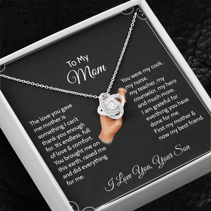 Love Knot Necklace For Mom - I Am Grateful For Everthing You Have Done For Me. First My Mother & Now My Best Friend Love Knot Necklace - Perfect Gift For Mom, Mothersday Gifts - Amzanimalsgift