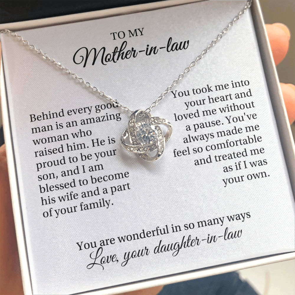 Love Knot Necklace For Mother-in-law - Behind Every Good Man Is An Amazing Woman Who Raised Him Love Knot Necklace - Perfect Gift For Mother's Day, Presents For Mom - Amzanimalsgift