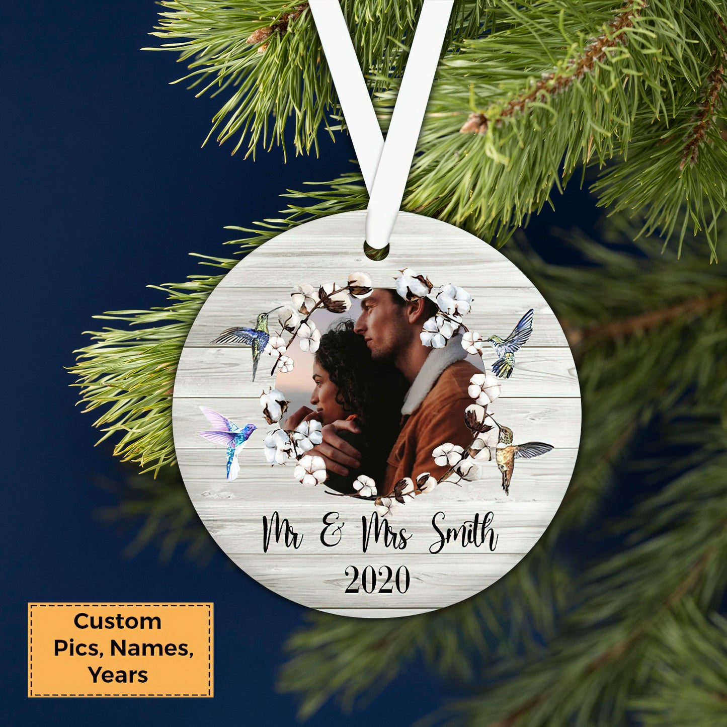 Custom Photo With Couple Ceramic Ornament, Custom Photo Ornament With Spouse, Sweet Photo - Christmas Ornament Gift For Couple, Lover, Anniversary