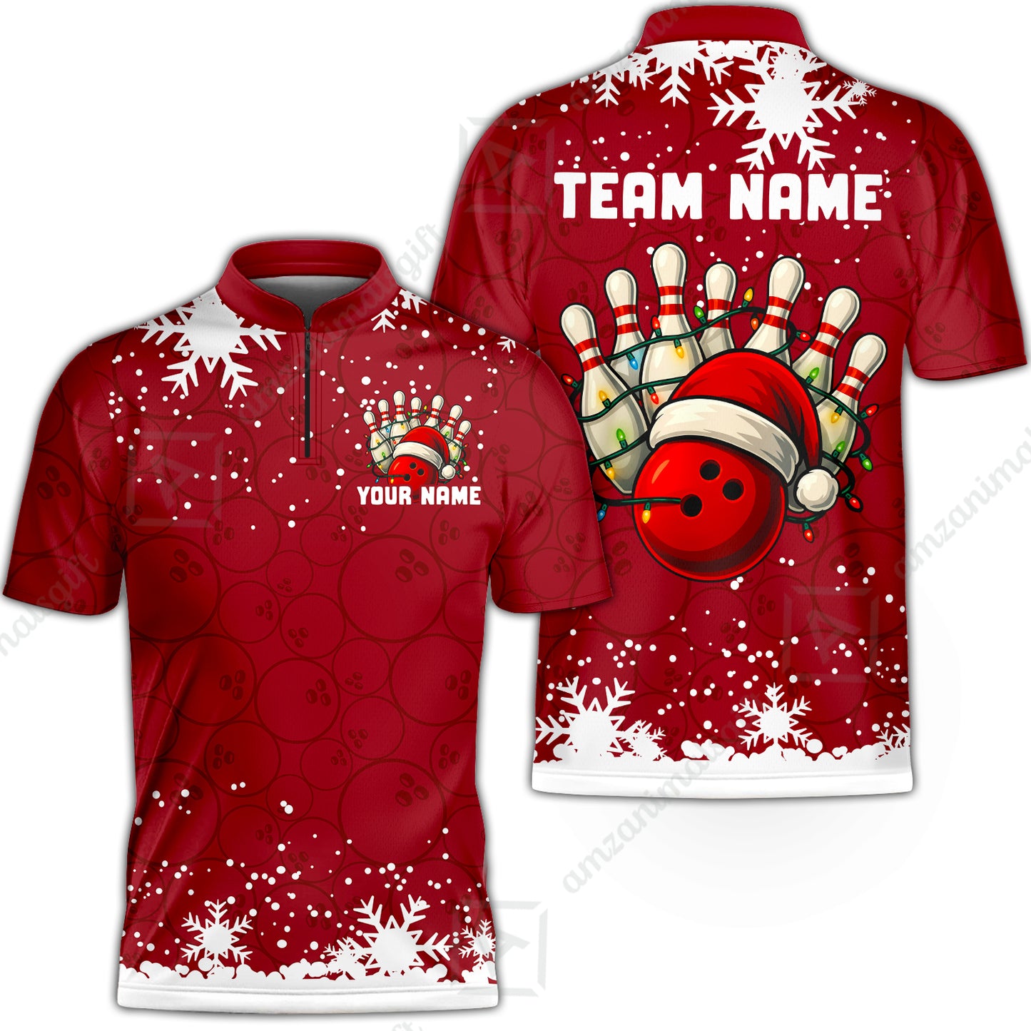 Christmas Bowling snowflake, Custom Xmas Bowling Outfits, Christmas Bowling uniforms - Bowling Polo Personalized Name And Team Name