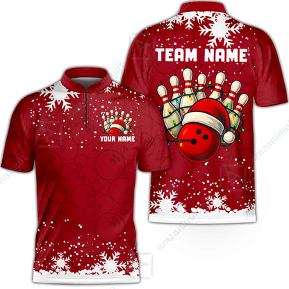 Christmas Bowling snowflake, Custom Xmas Bowling Outfits, Christmas Bowling uniforms - Bowling Polo Personalized Name And Team Name
