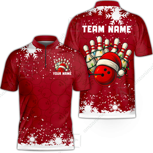 Christmas Bowling snowflake, Custom Xmas Bowling Outfits, Christmas Bowling uniforms - Bowling Polo Personalized Name And Team Name