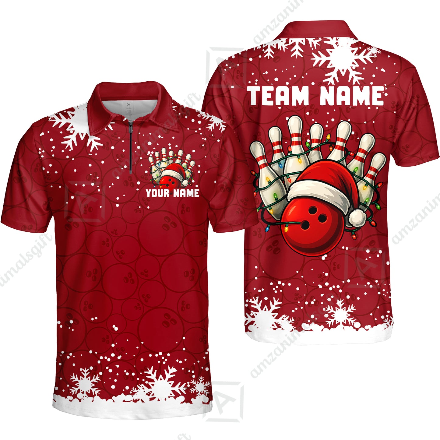 Christmas Bowling snowflake, Custom Xmas Bowling Outfits, Christmas Bowling uniforms - Bowling Polo Personalized Name And Team Name
