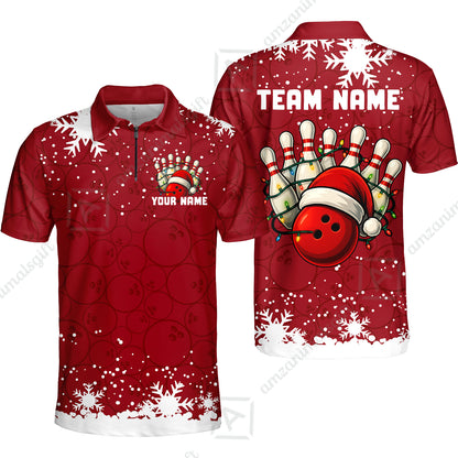 Christmas Bowling snowflake, Custom Xmas Bowling Outfits, Christmas Bowling uniforms - Bowling Polo Personalized Name And Team Name