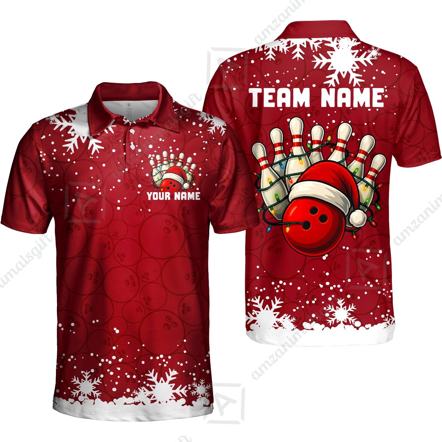 Christmas Bowling snowflake, Custom Xmas Bowling Outfits, Christmas Bowling uniforms - Bowling Polo Personalized Name And Team Name