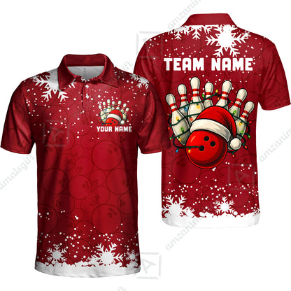 Christmas Bowling snowflake, Custom Xmas Bowling Outfits, Christmas Bowling uniforms - Bowling Polo Personalized Name And Team Name