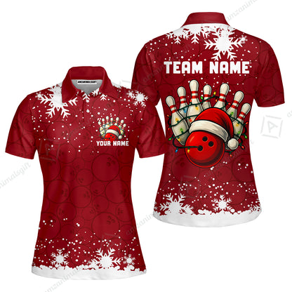 Christmas Bowling snowflake, Custom Xmas Bowling Outfits, Christmas Bowling uniforms - Bowling Polo Personalized Name And Team Name
