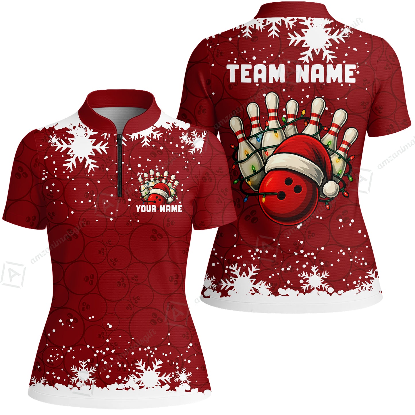 Christmas Bowling snowflake, Custom Xmas Bowling Outfits, Christmas Bowling uniforms - Bowling Polo Personalized Name And Team Name
