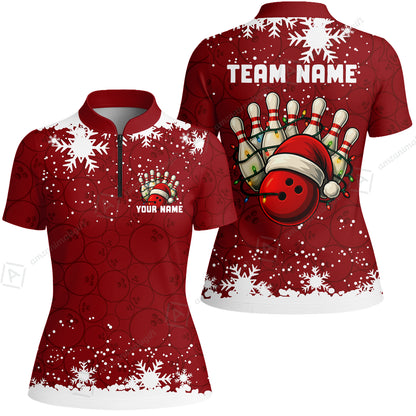 Christmas Bowling snowflake, Custom Xmas Bowling Outfits, Christmas Bowling uniforms - Bowling Polo Personalized Name And Team Name