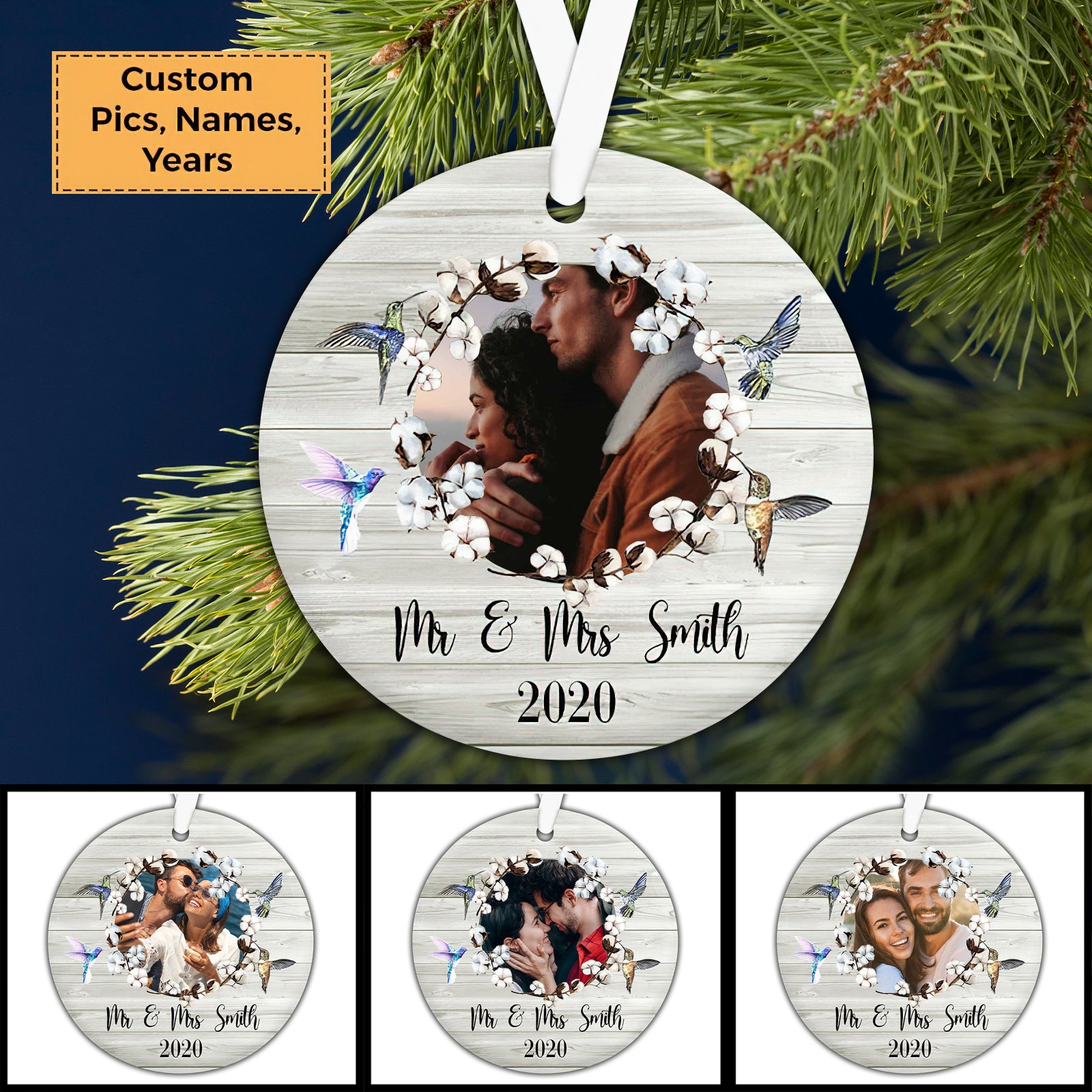 Custom Photo With Couple Ceramic Ornament, Custom Photo Ornament With Spouse, Sweet Photo - Christmas Ornament Gift For Couple, Lover, Anniversary