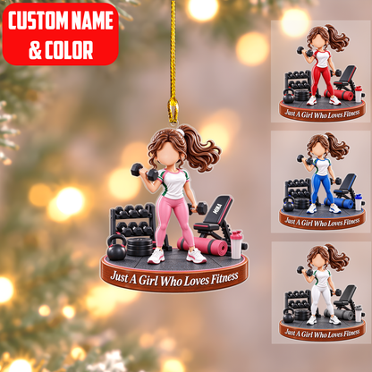 Personalized Fitness Christmas Flat Printed Acrylic Ornament, Just A Girl Who Loves Fitness, Custom Ornament Christmas Gift, Keychain Fitness, Car Ornament Fitness