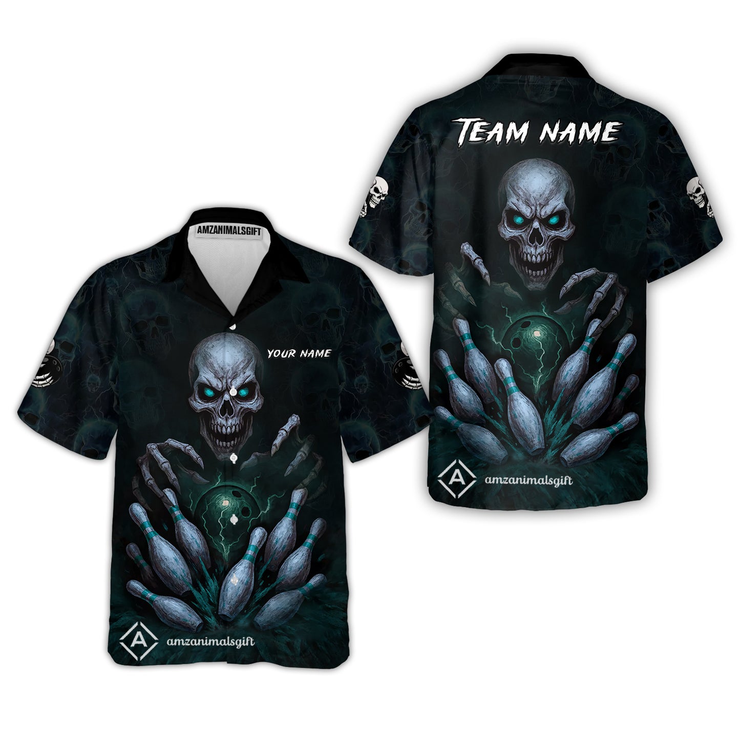 Custom Colorful Skull Bowling Team Jerseys Polo Shirts, Bowling uniforms, Multicolor Skull Bowling Personalized Name And Team Name