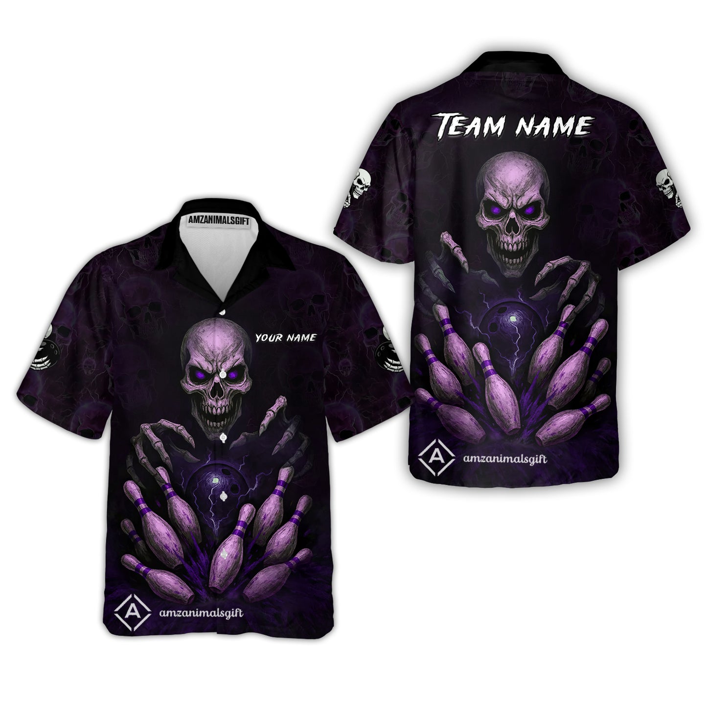 Custom Colorful Skull Bowling Team Jerseys Polo Shirts, Bowling uniforms, Multicolor Skull Bowling Personalized Name And Team Name