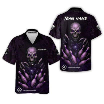 Custom Colorful Skull Bowling Team Jerseys Polo Shirts, Bowling uniforms, Multicolor Skull Bowling Personalized Name And Team Name
