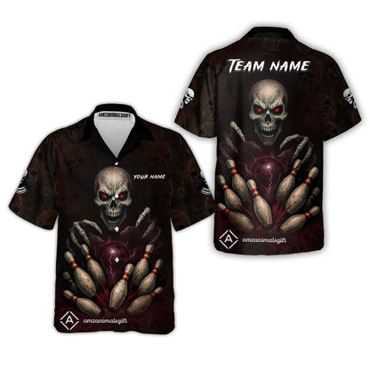 Custom Colorful Skull Bowling Team Jerseys Polo Shirts, Bowling uniforms, Multicolor Skull Bowling Personalized Name And Team Name