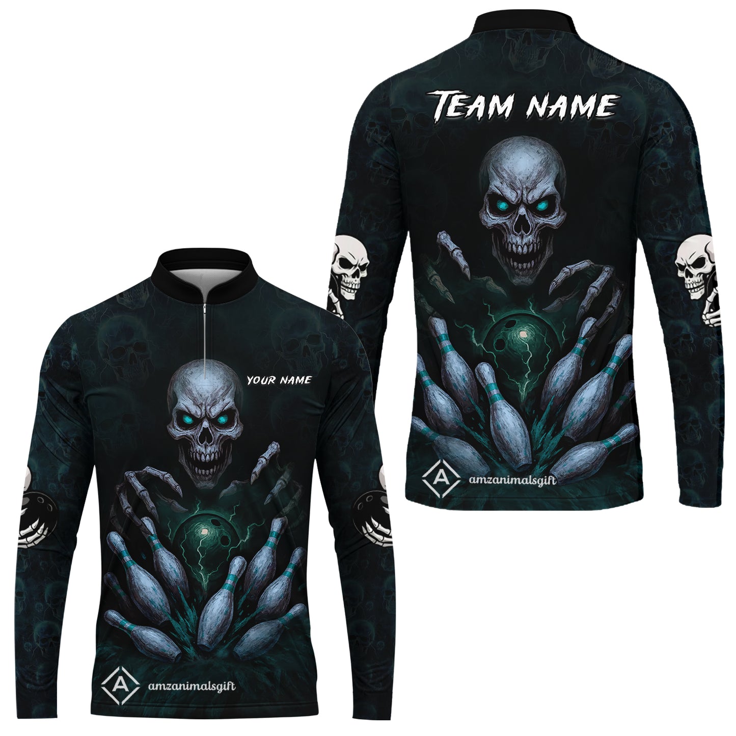 Custom Colorful Skull Bowling Team Jerseys Polo Shirts, Bowling uniforms, Multicolor Skull Bowling Personalized Name And Team Name