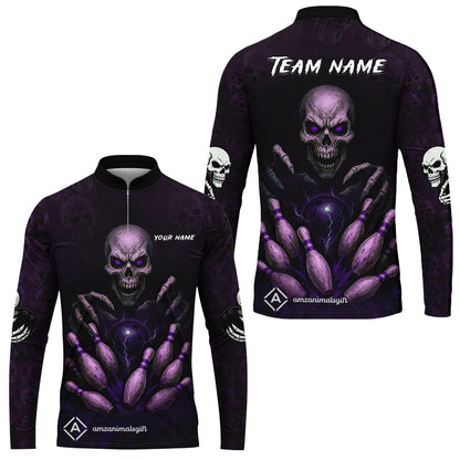 Custom Colorful Skull Bowling Team Jerseys Polo Shirts, Bowling uniforms, Multicolor Skull Bowling Personalized Name And Team Name