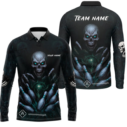 Custom Colorful Skull Bowling Team Jerseys Polo Shirts, Bowling uniforms, Multicolor Skull Bowling Personalized Name And Team Name