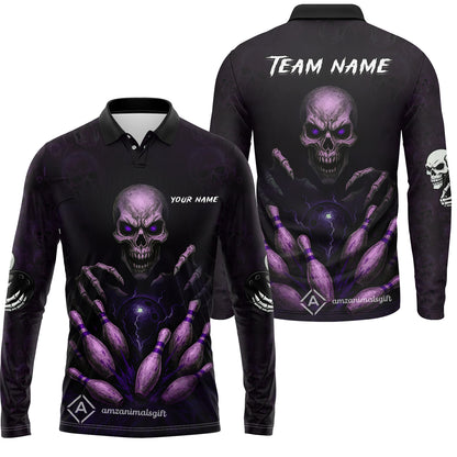 Custom Colorful Skull Bowling Team Jerseys Polo Shirts, Bowling uniforms, Multicolor Skull Bowling Personalized Name And Team Name