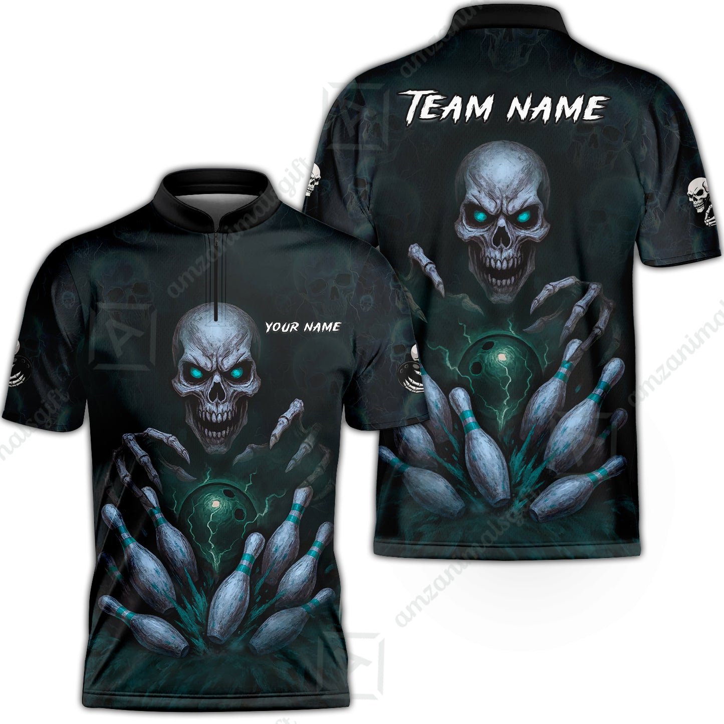 Custom Colorful Skull Bowling Team Jerseys Polo Shirts, Bowling uniforms, Multicolor Skull Bowling Personalized Name And Team Name
