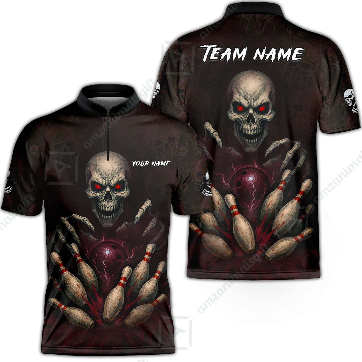 Custom Colorful Skull Bowling Team Jerseys Polo Shirts, Bowling uniforms, Multicolor Skull Bowling Personalized Name And Team Name