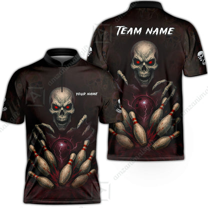Custom Colorful Skull Bowling Team Jerseys Polo Shirts, Bowling uniforms, Multicolor Skull Bowling Personalized Name And Team Name
