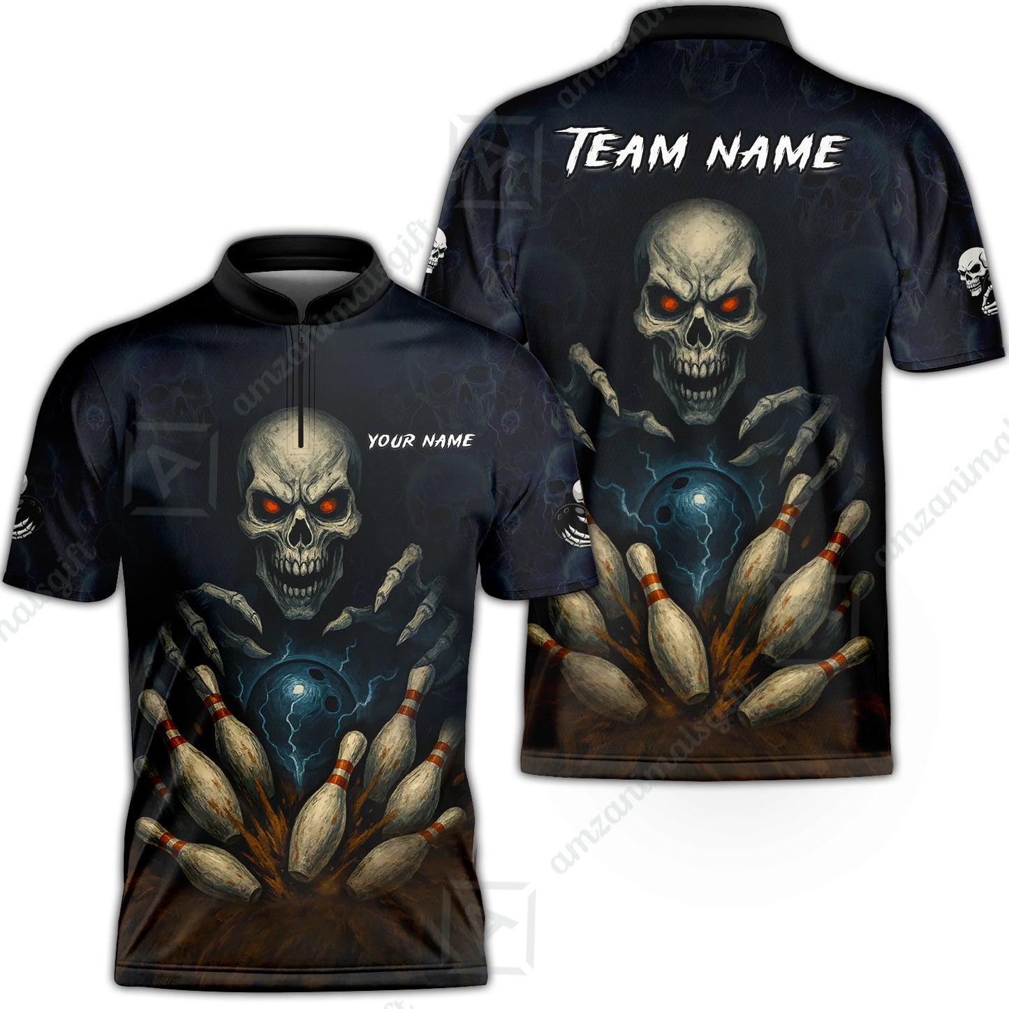 Custom Colorful Skull Bowling Team Jerseys Polo Shirts, Bowling uniforms, Multicolor Skull Bowling Personalized Name And Team Name