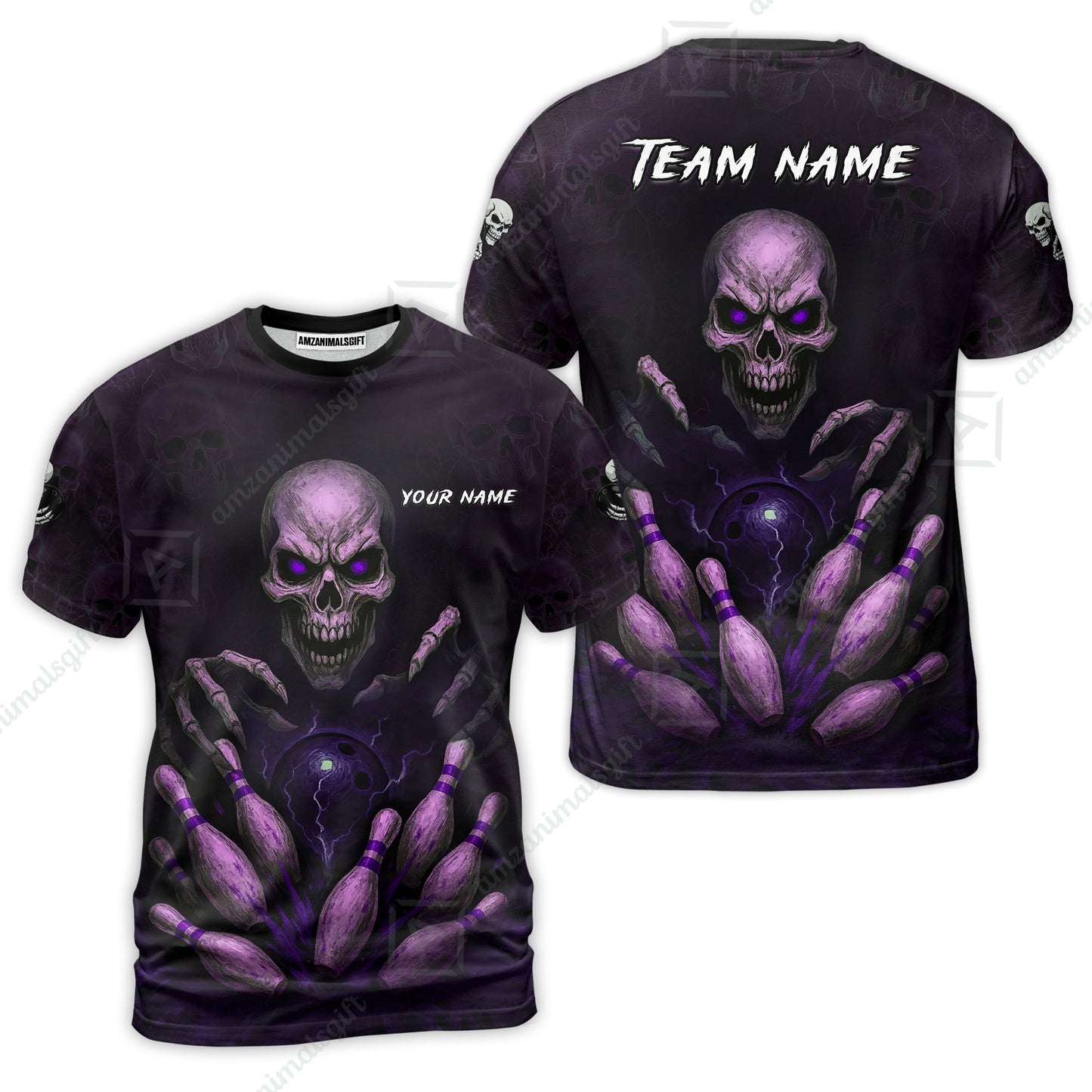 Custom Colorful Skull Bowling Team Jerseys Polo Shirts, Bowling uniforms, Multicolor Skull Bowling Personalized Name And Team Name