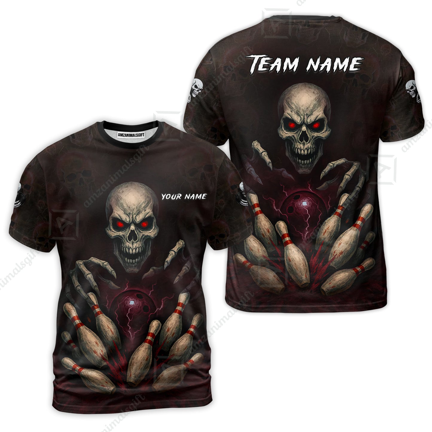 Custom Colorful Skull Bowling Team Jerseys Polo Shirts, Bowling uniforms, Multicolor Skull Bowling Personalized Name And Team Name