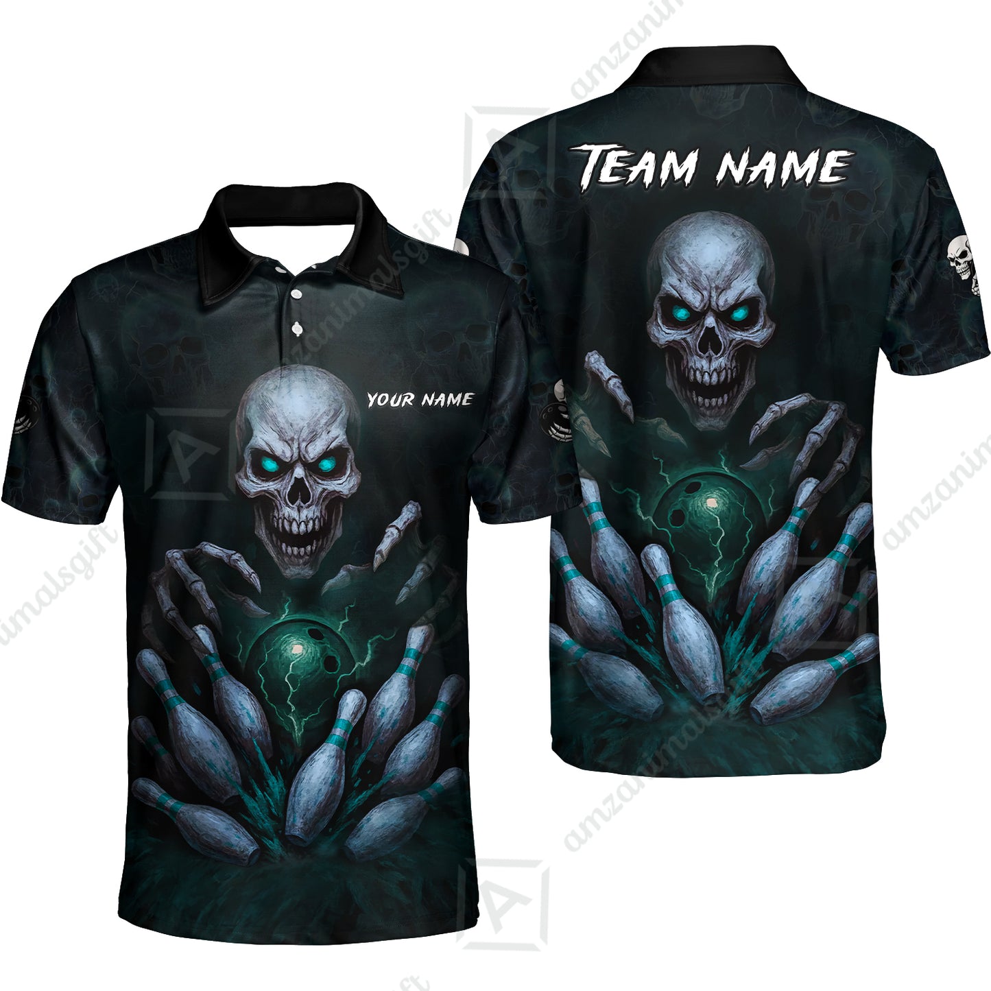 Custom Colorful Skull Bowling Team Jerseys Polo Shirts, Bowling uniforms, Multicolor Skull Bowling Personalized Name And Team Name