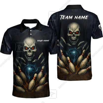Custom Colorful Skull Bowling Team Jerseys Polo Shirts, Bowling uniforms, Multicolor Skull Bowling Personalized Name And Team Name