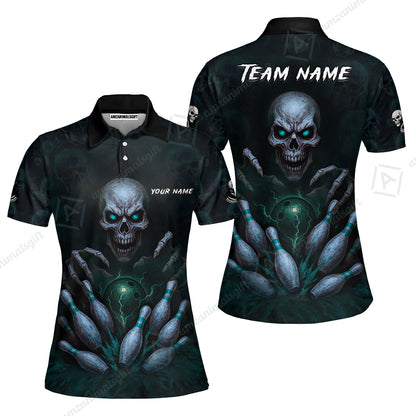 Custom Colorful Skull Bowling Team Jerseys Polo Shirts, Bowling uniforms, Multicolor Skull Bowling Personalized Name And Team Name