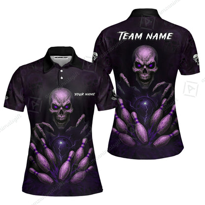 Custom Colorful Skull Bowling Team Jerseys Polo Shirts, Bowling uniforms, Multicolor Skull Bowling Personalized Name And Team Name