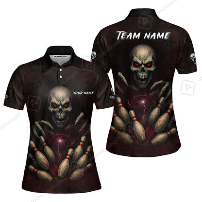 Custom Colorful Skull Bowling Team Jerseys Polo Shirts, Bowling uniforms, Multicolor Skull Bowling Personalized Name And Team Name