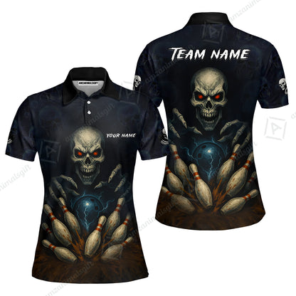 Custom Colorful Skull Bowling Team Jerseys Polo Shirts, Bowling uniforms, Multicolor Skull Bowling Personalized Name And Team Name