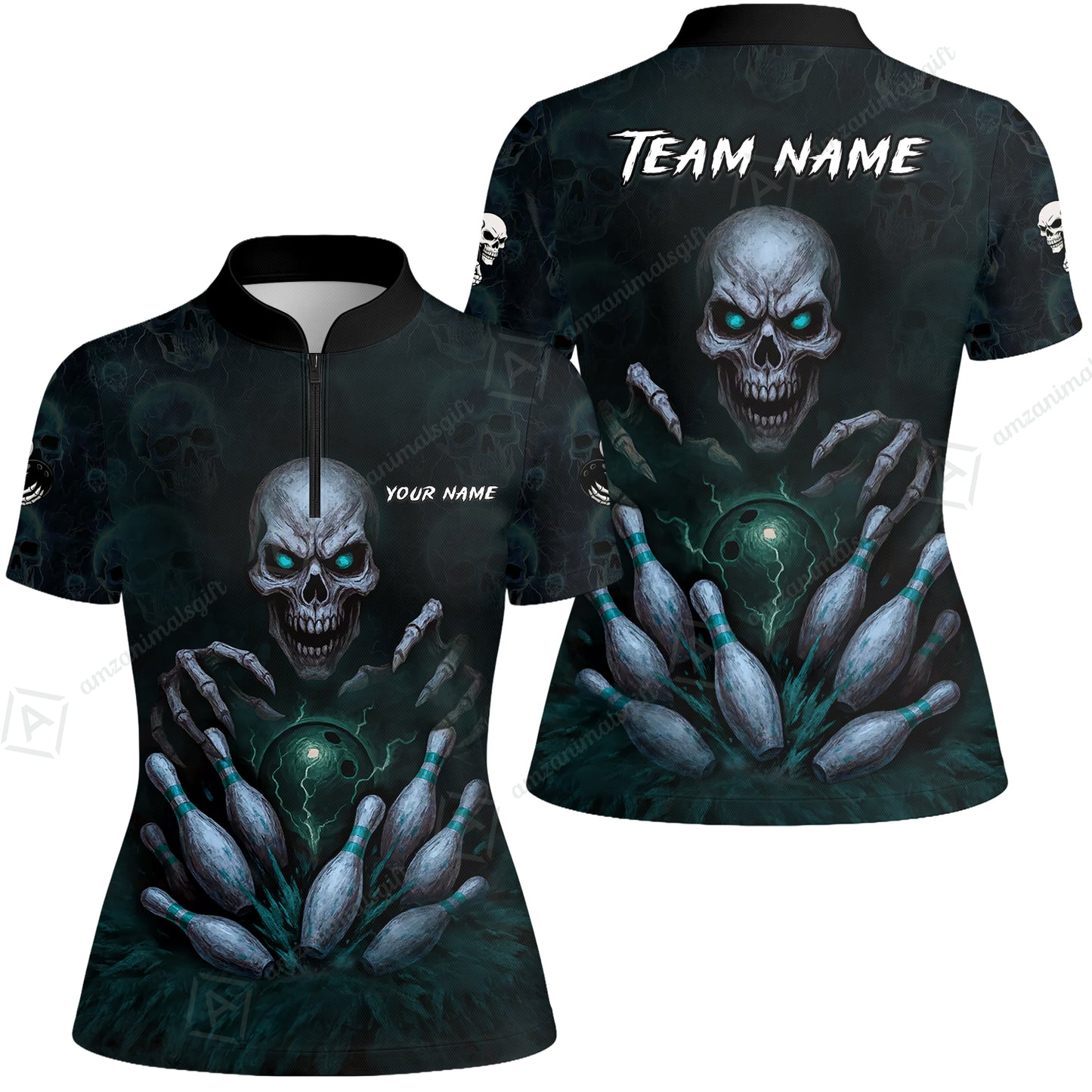 Custom Colorful Skull Bowling Team Jerseys Polo Shirts, Bowling uniforms, Multicolor Skull Bowling Personalized Name And Team Name