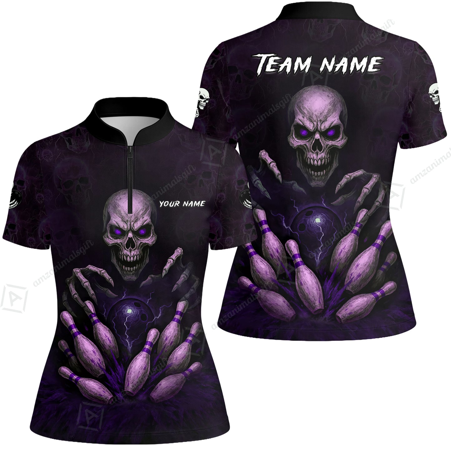 Custom Colorful Skull Bowling Team Jerseys Polo Shirts, Bowling uniforms, Multicolor Skull Bowling Personalized Name And Team Name