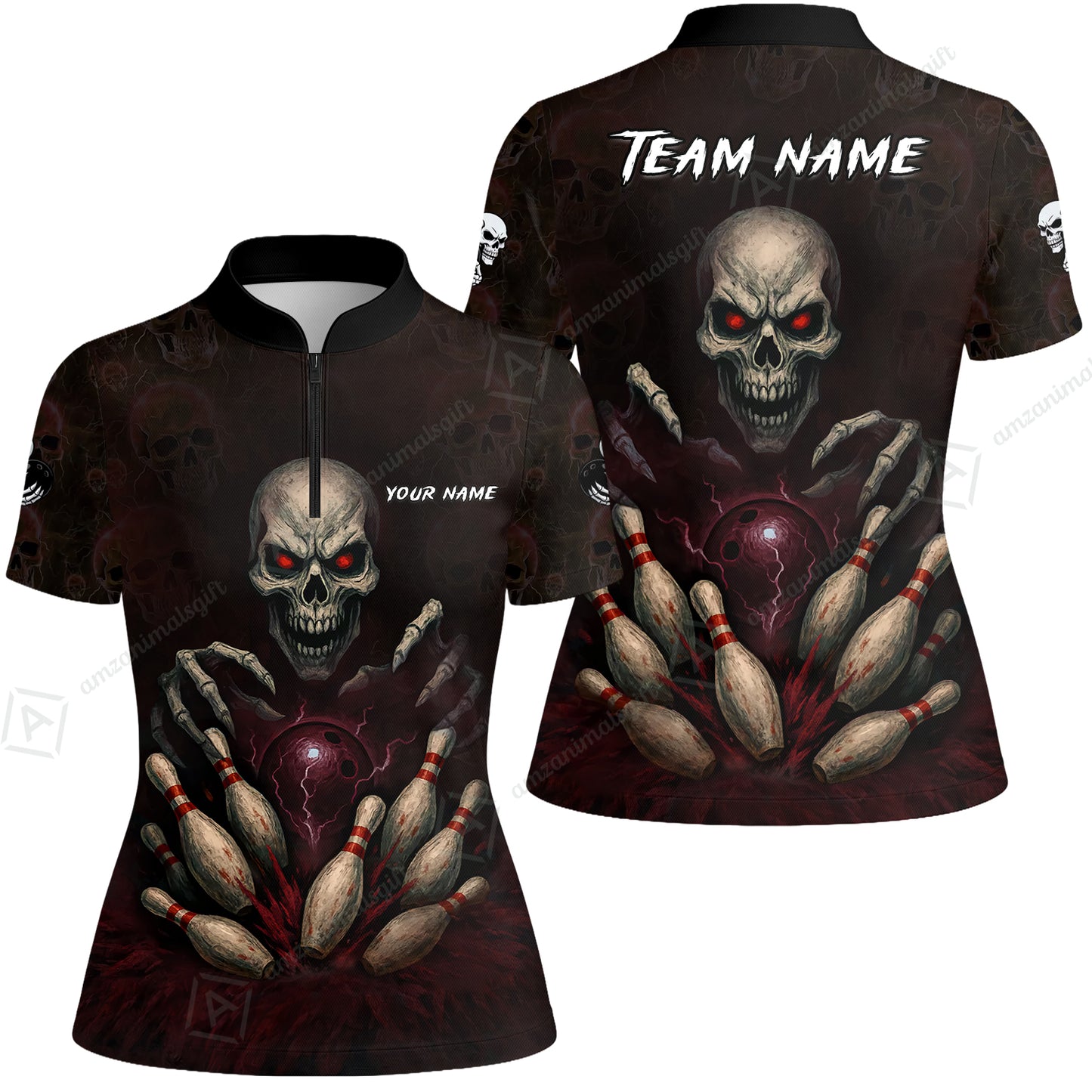 Custom Colorful Skull Bowling Team Jerseys Polo Shirts, Bowling uniforms, Multicolor Skull Bowling Personalized Name And Team Name