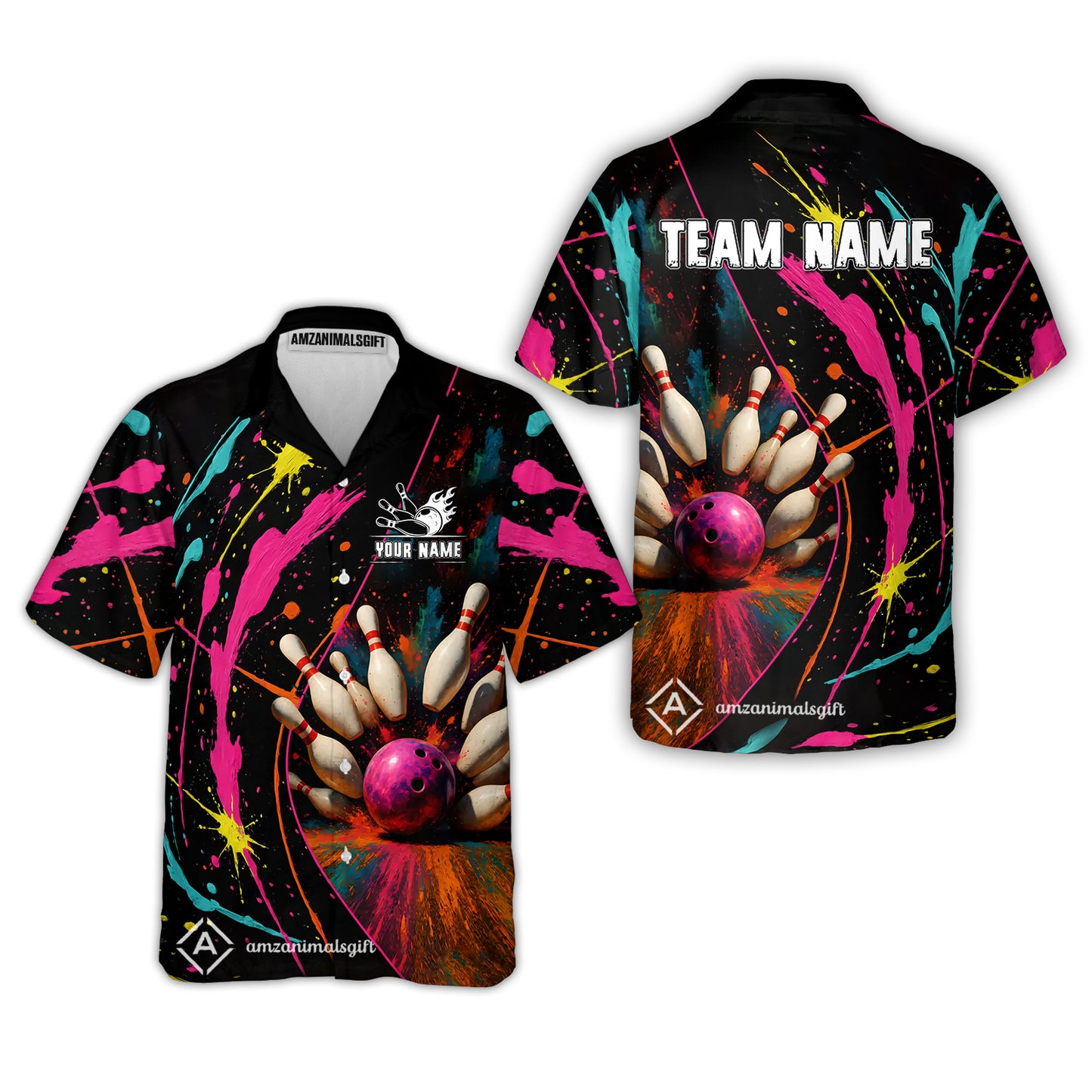 Custom Colorful Splash Bowling Team Jerseys Polo Shirts, Bowling uniforms, Multicolor Splash Bowling Personalized Name And Team Name