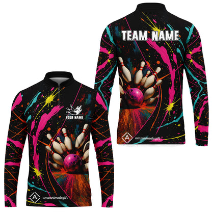 Custom Colorful Splash Bowling Team Jerseys Polo Shirts, Bowling uniforms, Multicolor Splash Bowling Personalized Name And Team Name