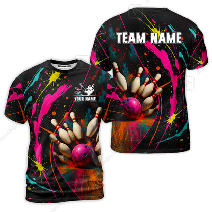Custom Colorful Splash Bowling Team Jerseys Polo Shirts, Bowling uniforms, Multicolor Splash Bowling Personalized Name And Team Name