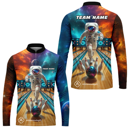 Custom Space Strike Bowling Team Jerseys Polo Shirts, Bowling uniforms, Astronaut Bowling Personalized Name And Team Name