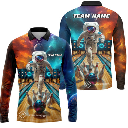 Custom Space Strike Bowling Team Jerseys Polo Shirts, Bowling uniforms, Astronaut Bowling Personalized Name And Team Name