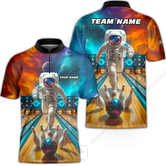 Custom Space Strike Bowling Team Jerseys Polo Shirts, Bowling uniforms, Astronaut Bowling Personalized Name And Team Name