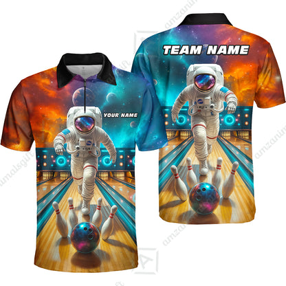 Custom Space Strike Bowling Team Jerseys Polo Shirts, Bowling uniforms, Astronaut Bowling Personalized Name And Team Name