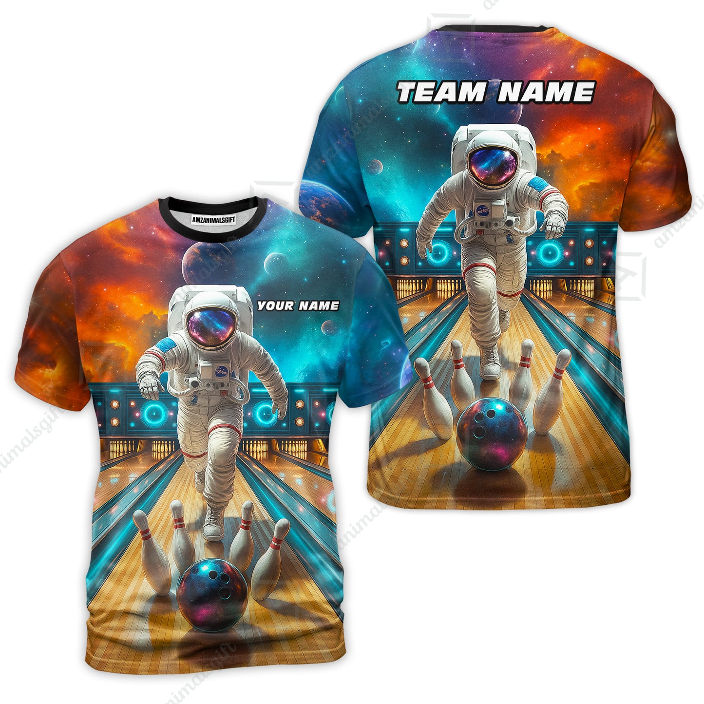 Custom Space Strike Bowling Team Jerseys Polo Shirts, Bowling uniforms, Astronaut Bowling Personalized Name And Team Name